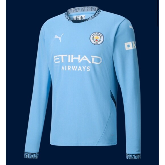 Size L Puma Manchester City 24/25 Home Long Sleeve Jersey Soccer Blue NEW - Picture 1 of 4
